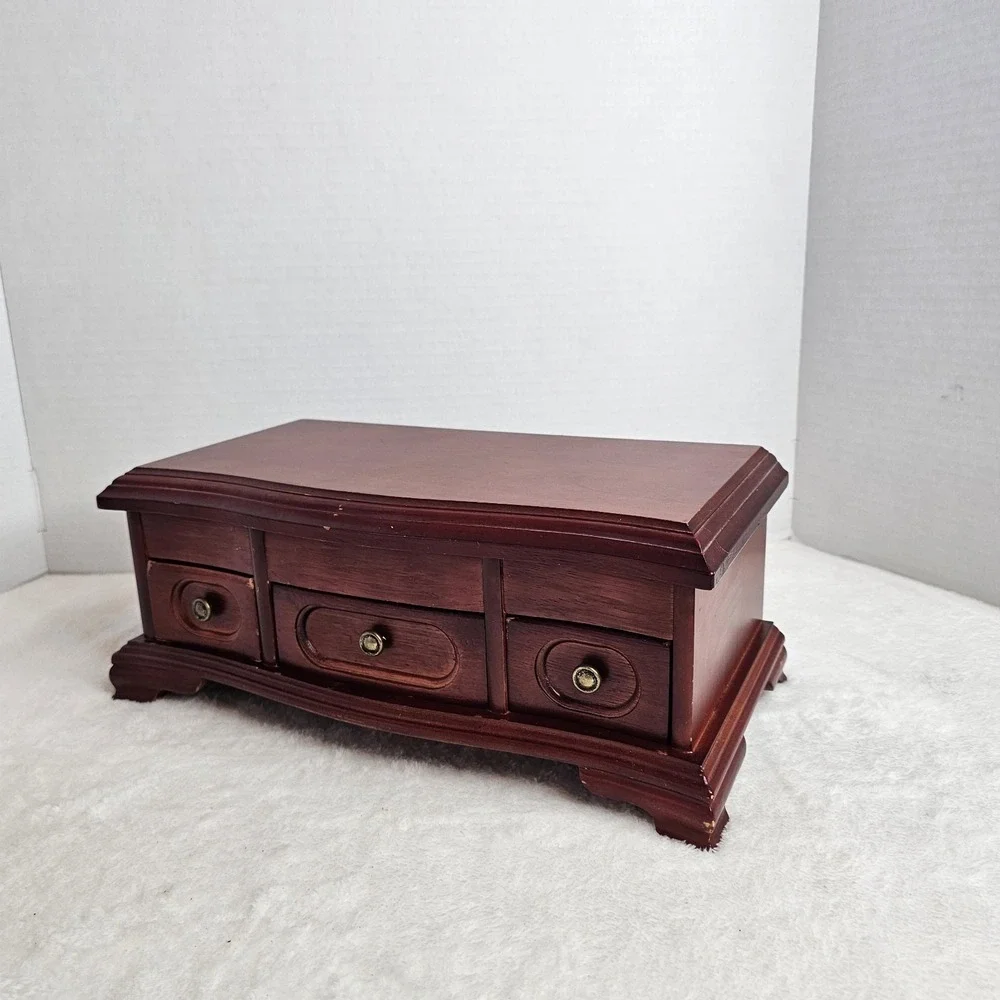 Brown Wood Rectangle Jewelry Box Organizer w/ Drawers, Ring Storage, 25+ pcs